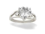 14K White Gold Genuine Heart White Topaz and Diamond Ring