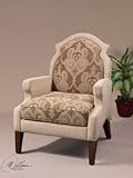 Taupe Arm Chair with Beige Tailoring and Brass Nail Accents Taupe Arm Chair with Beige Tailoring and Brass Nail Accents