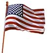 3' x 5' US Nylon flag with sewn stripes & embroidered stars with 5' wood pole banner kit with bracket