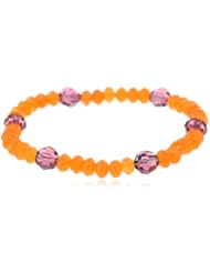 Faceted Dyed Carnelian Color Agate Rondelle and Swarovski Elements Bead Stretch Bracelet, 7.5"