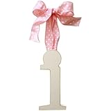 New Arrivals Wooden Letter I with Pink Polka Dot Ribbon, Cream
