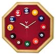 13in Octagon Billiard Clock Oak & Burgandy Mali Felt