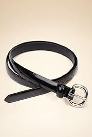 Round Buckle Patent Finish Skinny Belt