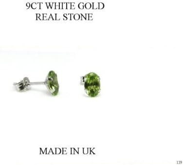 New 9ct White Gold Peridot Oval Stud Earrings (GW139) WHITE GOLD STUD EARRING / White Gold Stud Jewellry (MADE IN UK WITH HIGH QUALITY)