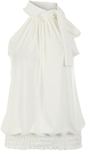 LIREROJE Womens Halter Neck Blouse Sleeveless Sheering Bow Tie Top S-XXL