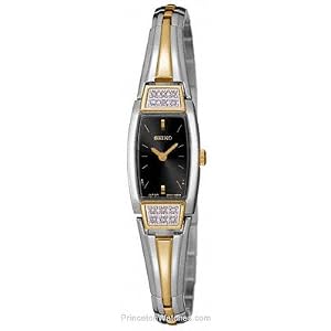 Seiko Ladies 12 Diamond Baguette Watch - Silver-Tone - Black Dial