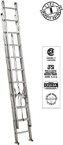 Louisville Ladder AE3228 Commander Extra Heavy-Duty Aluminum 2-Section D-Rung Extension Ladder, 28-Foot