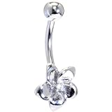 Solid 14KT White Gold Cubic Zirconia FLOWER Belly Ring