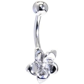 Solid 14KT White Gold FLOWER Belly Ring by 