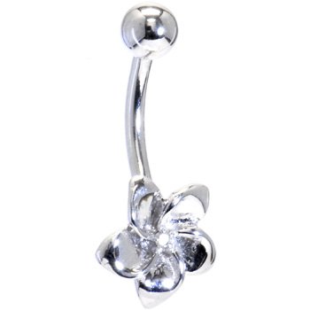 Solid 14KT White Gold FLOWER Belly Ring