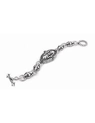Twisted Blade Silver Fleur De Lis Diamond Link Id Bracelet 9 Inch