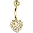 Solid 14kt Yellow Gold Cubic Zirconia Paved Heart Belly Ring