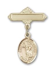 Gold Filled Baby Badge with St. Paul of the Cross Charm and Polished Badge Pin