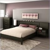 IMAGE OF South Shore Gravity Queen Platform Bed and Headboard,Nightstand Kit in Ebony Finish