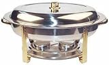 Winware 6 Quart Oval Stainless Steel Gold Accented Chafer