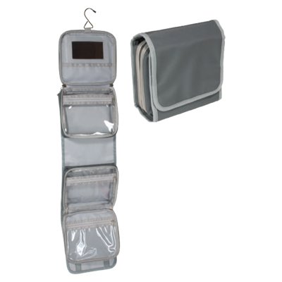 Travel/Cosmetic Bag - Hanging with Mirror, 3 Zip Compartments