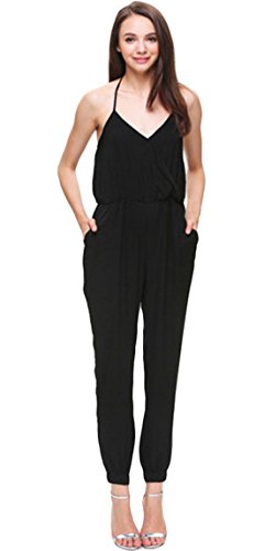 Sheinside Women's Spaghetti Strap V Neck Loose Jumpsuit