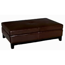 Baxton Furniture Studios Full Leather Cocktail Storage Ottoman, Espresso Brown