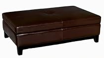 Baxton Studio Full Leather Cocktail Storage Ottoman, Espresso Brown