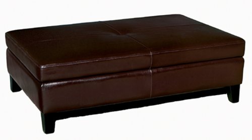 Baxton Furniture Studios Full Leather Cocktail Storage Ottoman, Espresso Brown