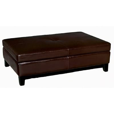 Baxton Furniture Studios Full Leather Cocktail Storage Ottoman, Espresso Brown