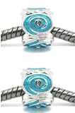 Two(2) "Blue Enamel Rhinestone Cinnamon Swirl" Charm Spacer Beads Fits European Pandora Troll Chamilia Biagi Kay Zable Compatible