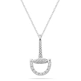 10k White Gold Diamond Stirrup Pendant (1/10 cttw, I-J Color, I2-I3 Clarity), 18