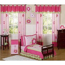 Pink and Green Flower Collection Toddler Bedding 5 pc Set