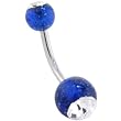 Crystalline Double Gem Blue Glitter Belly Button Ring