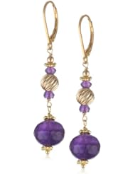 Dark Amethyst with Gold Over Silver Beads Drop Earrings