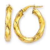 14k Yellow 3 mm Twisted Hoop Earrings