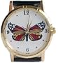 Butterfly so pretty! 1.1/4 inch dial. Gold Tone Case. Black Leather band?