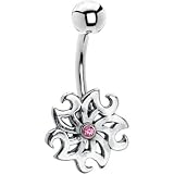 Pink Gem Sterling Silver Gothic Belly Ring