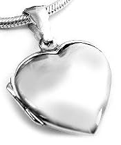 Sterling Silver Smooth Classic Heart Locket Pendant with 18" Snake Chain Necklace
