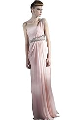 Chiffon/Taffeta/Tulle One Shoulder Beaded Crystal Applique Lace Crystals Evening Dress 