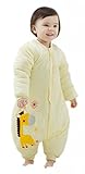 (コ-ランド) Co-land あったか ベビースリーパー キッズシュラフ 長袖 赤ちゃん 新生児用寝袋 袖が取り外す可 秋冬防寒グッズ ベビー寝具 象パターン イエロー 90cm
