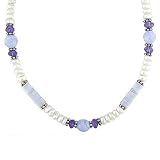 Sterling Silver Blue Lace Agate and Pearl Necklace by Sajen