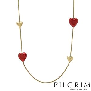 PILGRIM SKANDERBORG, DENMARK Attractive Heart Necklace Made of Yellow Base metal and Red Enamel. Total item weight 48.20g