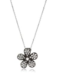 KC Designs "Blossom" 14k White Gold and Diamond Flower with Black Rhodium Finishing Pendant Necklace Chain, 16"