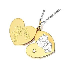 Disney Gold Plated On Silver Winnie The Pooh Double Heart Pendant And Chain