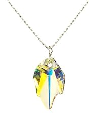 Sterling Silver Swarovski Elements Crystal Aurora Borealis Leaf Pendant Necklace, 18"