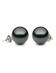 14KT White Gold Elegant Pair of 9.0-10.0mm Tahitian Natural Color Pearl Earrings.