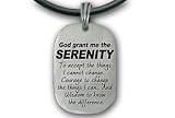 Serenity Prayer Necklace Pendant - Dog Tag style - with PVC rope chain. God Grant Me the Serenity... High Quality Pewter Sobriety gifts - Serenity Prayer Jewelry - Serenity Prayer Gifts for men or Women.