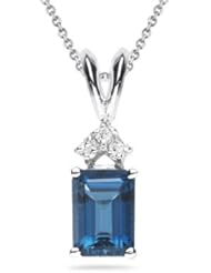 0.09 Cts Diamond & 5.89 Cts London Blue Topaz Pendant in 18K White Gold