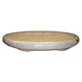 Shallow oval bonsai planter / pot - chinese ceramic, white crackle glaze