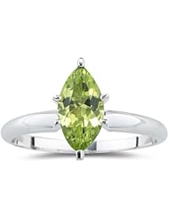 1.17 Cts of 10x5 mm AA Marquise Peridot Solitaire Ring in 14K White Gold
