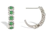 14K White Gold Genuine Round Emerald Hoop Earrings