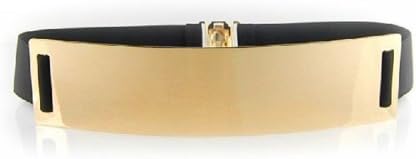 SDBING Fashion Lady Metal Metallic Bling Gold Mirror Shiny Skinny Wide Obi Belt Corset (Black)