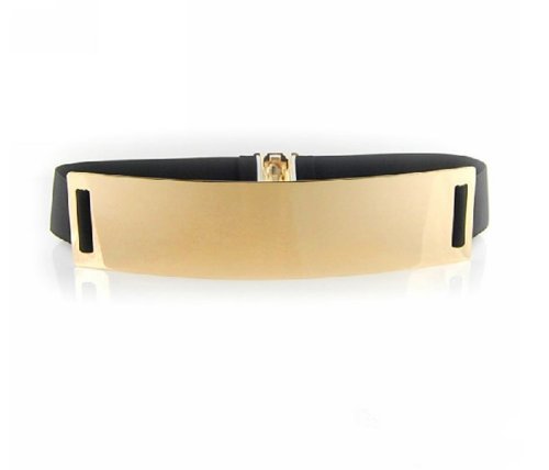 SDBING Fashion Lady Metal Metallic Bling Gold Mirror Shiny Skinny Wide Obi Belt Corset (Black)