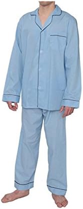 Ten West apparel mens cotton yarn dyed long sleeve long leg pajamas set in solid colors Blue-Medium